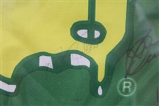 Classic Green Masters Flag Signed by Larry Mize, Nick Faldo, and Ben Crenshaw - Framed - JSA ALOA
