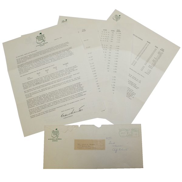 1976 Augusta National Press Letter with Clifford Roberts Resignation Content - Augusta Mayor Lewis "Pop" Newman