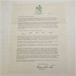 1976 Augusta National Press Letter with Clifford Roberts Resignation Content - Augusta Mayor Lewis Pop Newman