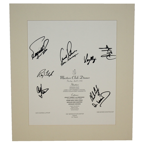 1994 Masters Dinner Menu Signed by Palmer, Sarazen, & Others JSA ALOA