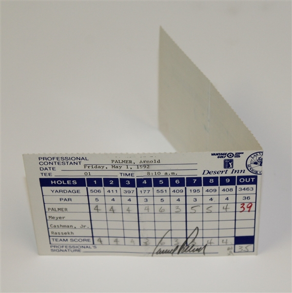 Arnold Palmer Signed 1992 Used Las Vegas Senior Classic Scorecard JSA ALOA