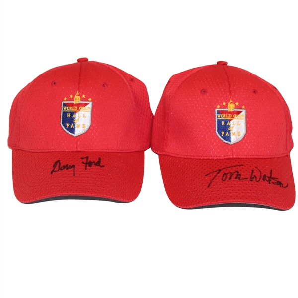 Tom Watson and Doug Ford Signed World Golf Hall of Fame Red Hats - Unused JSA ALOA