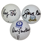 Three PGA Championship Course Logo Golf Balls Signed by Champions Burke, Bradley and Finsterwald JSA ALOA