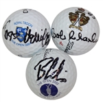 Three British Open Logo Golf Balls Signed by Champions Curtis, Charles, Hamilton JSA ALOA