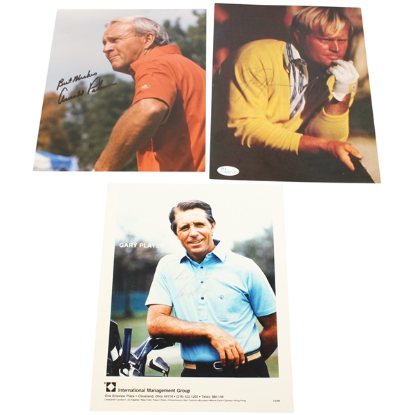 Palmer, Nicklaus, & Player Signed 8x10 Images JSA ALOA