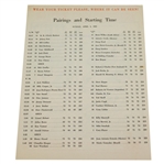 1962 Masters Tournament Sunday Pairing Sheet