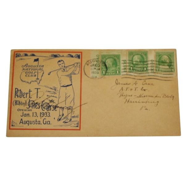 Bobby Jones Signed 1933 Augusta National GC First Day Cover - Rare Signed! JSA ALOA