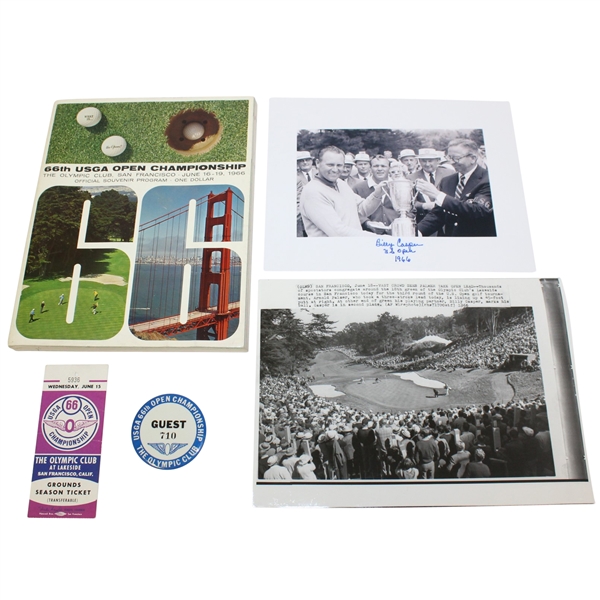 1966 US Open Ticket, Program, Guest Badge, Palmer & Casper Photo, Casper Signed Photo JSA ALOA