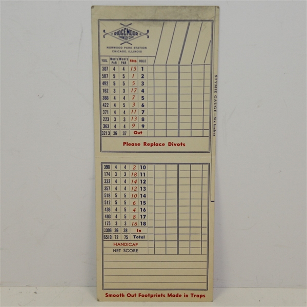 1942 Hale America National Open Golf Tournament at Ridgemoor CC Official Scorecard-Hogan's 1st Major? - McMahon Collection