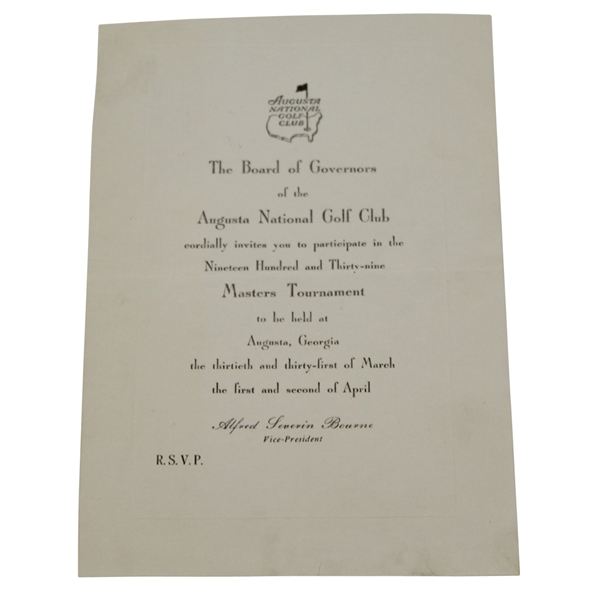 1939 Masters Tournament Player Invitation Letter