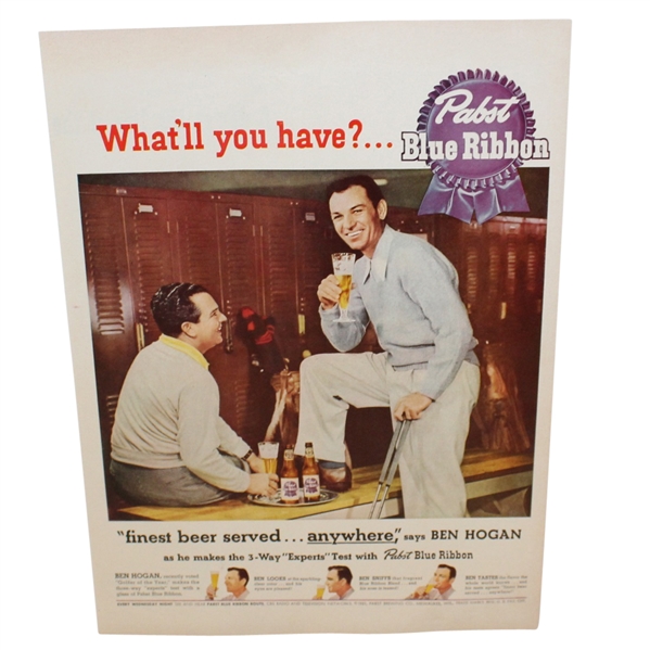 Large 1951 Pabst Blue Ribbon Advertisement Featuring Ben Hogan - Roth Collection
