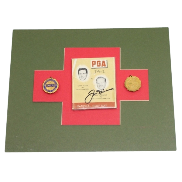 Jack Nicklaus Signed 1963 National Golf Day Booklet Plus Two Golf Day Medals (58 & 59) JSA ALOA