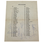 Palmer, Nicklaus, Lema, and Others Signed 1965 Masters Par 3 Pairing Sheet JSA ALOA