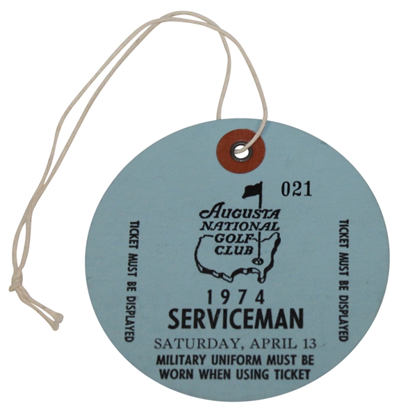 1974 Masters Tournament Saturday SERVICEMAN Ticket #021 - Low Number