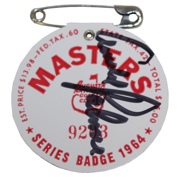 Arnold Palmer Signed 1964 Masters Series Badge #9203 JSA ALOA