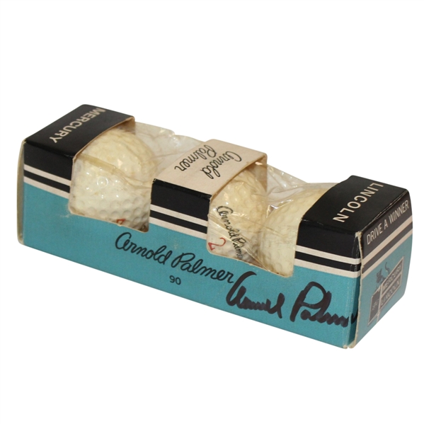 Arnold Palmer Signed Sleeve Box of Lincoln Mercury Arnold Palmer Logo Golf Balls JSA ALOA