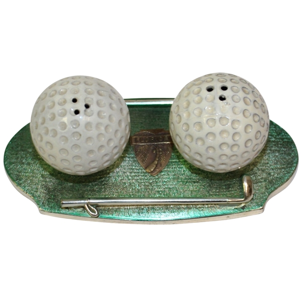 Salt and Pepper Shakers on Metal Putting Green with Clubs Made in Japan - Roth Collection