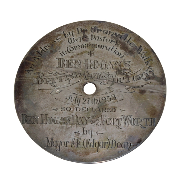 Ben Hogans Personal 1953 Hogan Day  In Fort Worth Medallion-On Return From British Open Win 