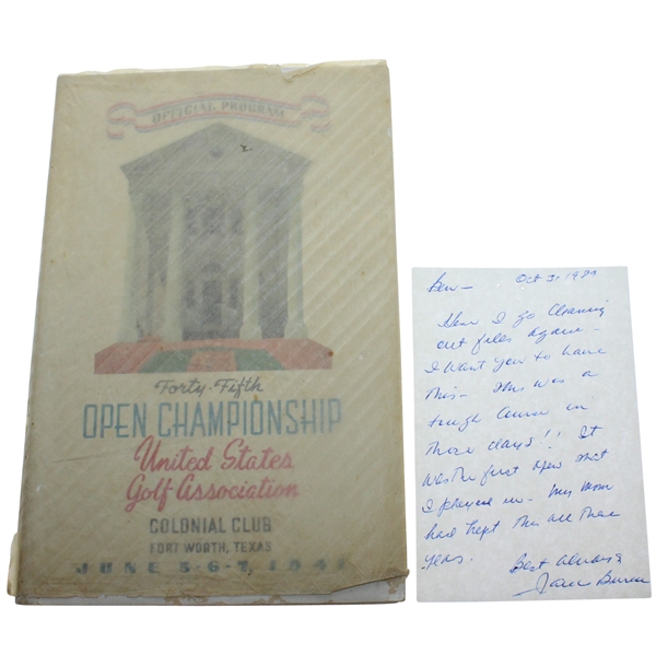 Ben Hogans Personal 1941 US Open at Colonial CC Program Gifted by Jack Burke JSA ALOA