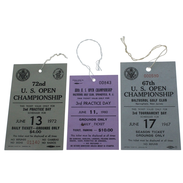 1967, 1972, & 1980 US Open Tickets - Nicklaus Three of Four US Open Wins