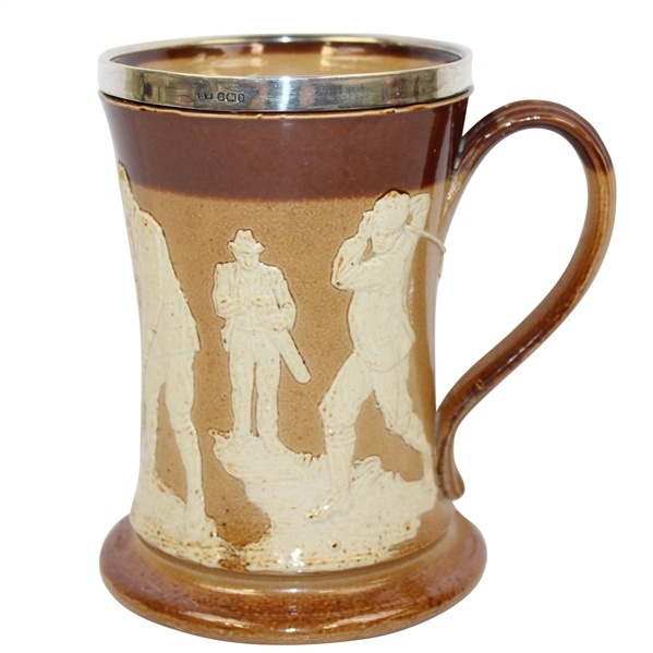 Silver Rimmed Doulton Lambeth Mug- Golfers Depicted - R. Wayne Perkins Collection