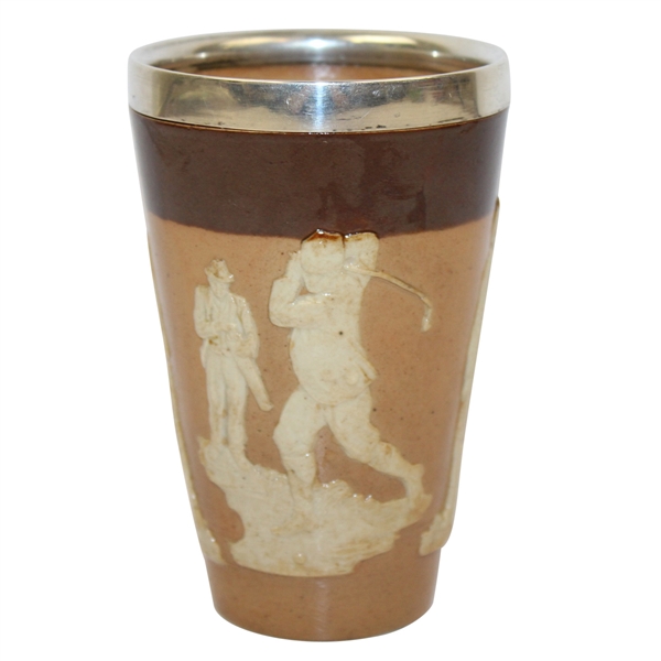 Doulton Lambeth Golf Themed Beaker- Silver Rim - R. Wayne Perkins Collection