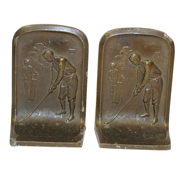 Golfer and Caddie Cast Iron Bookends - R. Wayne Perkins Collection