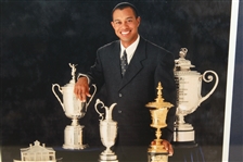 Tiger Woods Framed Giclee with Grand Slam Trophies & Amateur Trophy - Framed