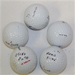 Lot of Five Signed Golf Balls - Fluff, Perry, Sanders, Funk, & Pate JSA ALOA