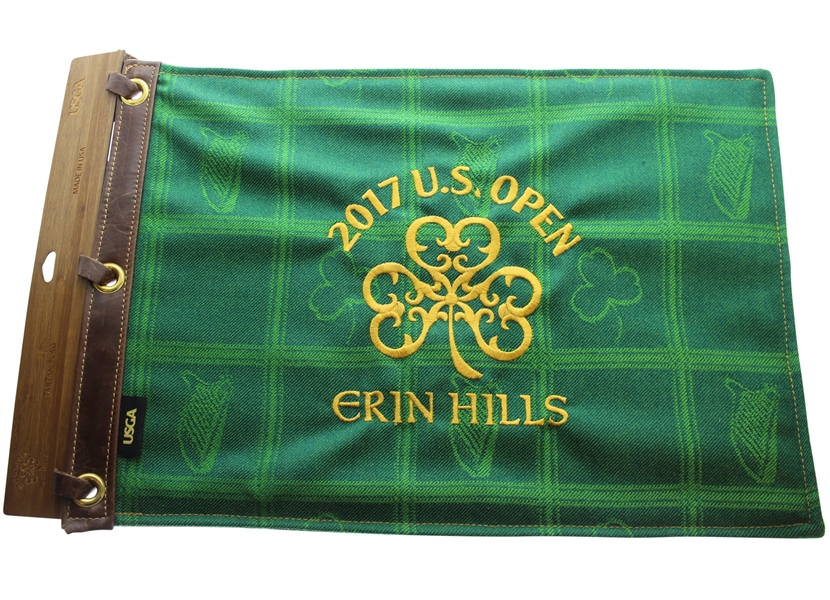 2017 US Open at Erin Hills Ltd Ed Irish National Fabric/Leather Tartan Flag