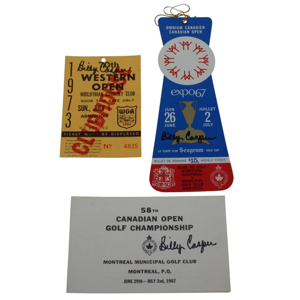 Three Billy Casper Signed Items from Victories - Tickets & Scorecard JSA ALOA
