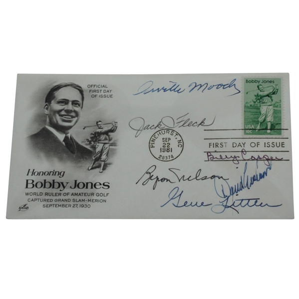 Bobby Jones 1981 Cachet Signed by Six: Casper, Fleck, Littler, Moody, Graham, & Nelson JSA ALOA