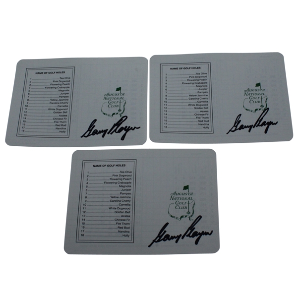 Three Gary Player Signed Augusta National Scorecards JSA ALOA