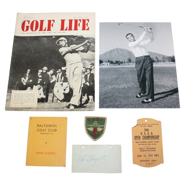 1954 US Open Championship Items - Ticket, Scorecard(Stymie), 8x10, Signed Card JSA ALOA