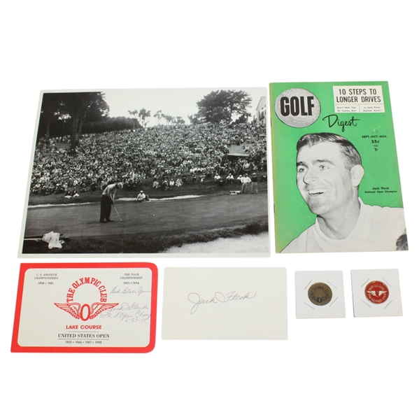 1955 US Open Championship Items - Magazine, Ball Markers, Scorecard, Signed Card JSA ALOA
