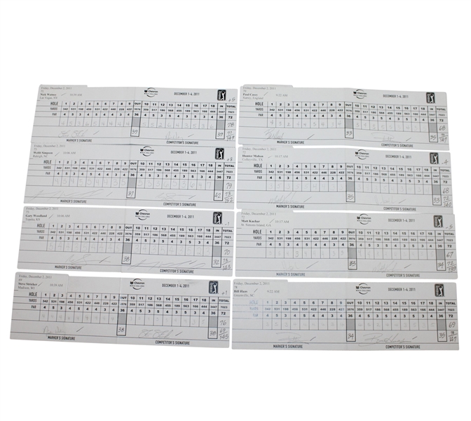 Lot of 8 Chevron World Challenge Match Used Scorecards - 2011 JSA ALOA