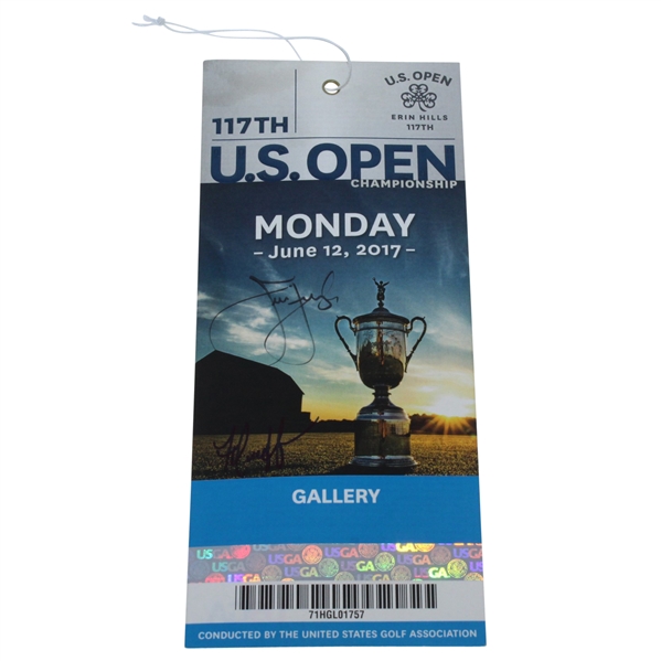 Jim Furyk and Fluff Signed 2017 US Open Monday Ticket JSA ALOA