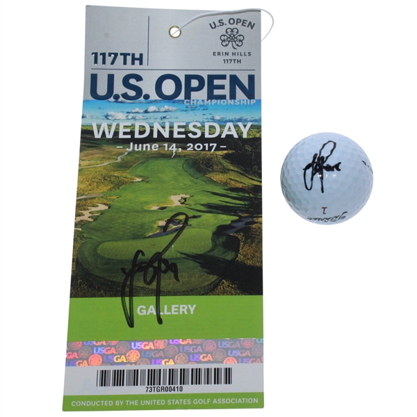 Justin Rose Signed Masters Logo Golf Ball & 2017 US Open Wednesday Ticket JSA ALOA
