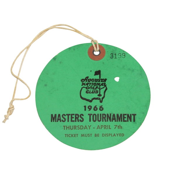 1966 Masters Tournament Thursday Ticket #3199-Jack Nicklaus 3rd Masters Win!