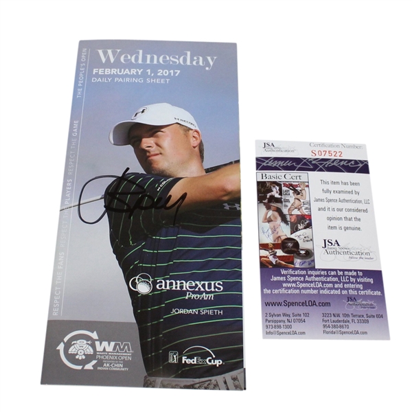 Jordan Spieth Signed 2017 Phoenix Open Pairing Sheet JSA #S07522