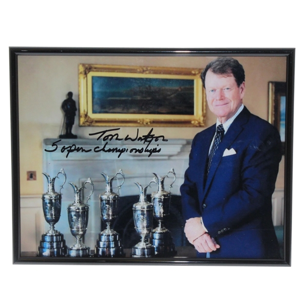 Tom Watson Signed Championship Trophies Photo with 5 Open Championships JSA ALOA