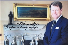 Tom Watson Signed Championship Trophies Photo with '5 Open Championships' JSA ALOA