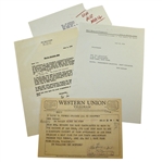 Ed Sullivan Letter to Ben Hogan and Western Union Telegram Correspondence