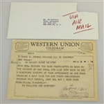 Ed Sullivan Letter to Ben Hogan and Western Union Telegram Correspondence