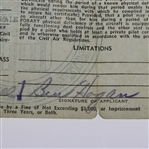 Ben Hogan Signed US Department of Commerce Airman Certificate March 22, 1943 JSA ALOA