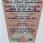 1942 Hale America National Open Golf Tournament Saturday Ticket - Hogan's First Major Win? - RARE