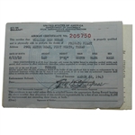 Ben Hogan Signed US Department of Commerce Airman Certificate March 22, 1943 JSA ALOA