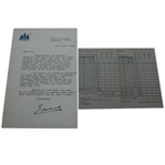 Edward Duke of Windsor Personal Low Round Scorecard & Signed Letter to Ben Hogan,  JSA ALOA