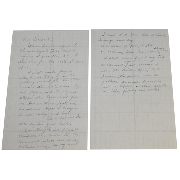 Ben Hogans Handwritten Notes for Letter to Host Course Carnoustie After 1953 Open Win 
