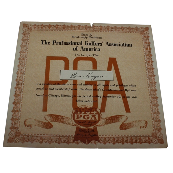 Ben Hogans Personal 1954 PGA Membership Certificate 